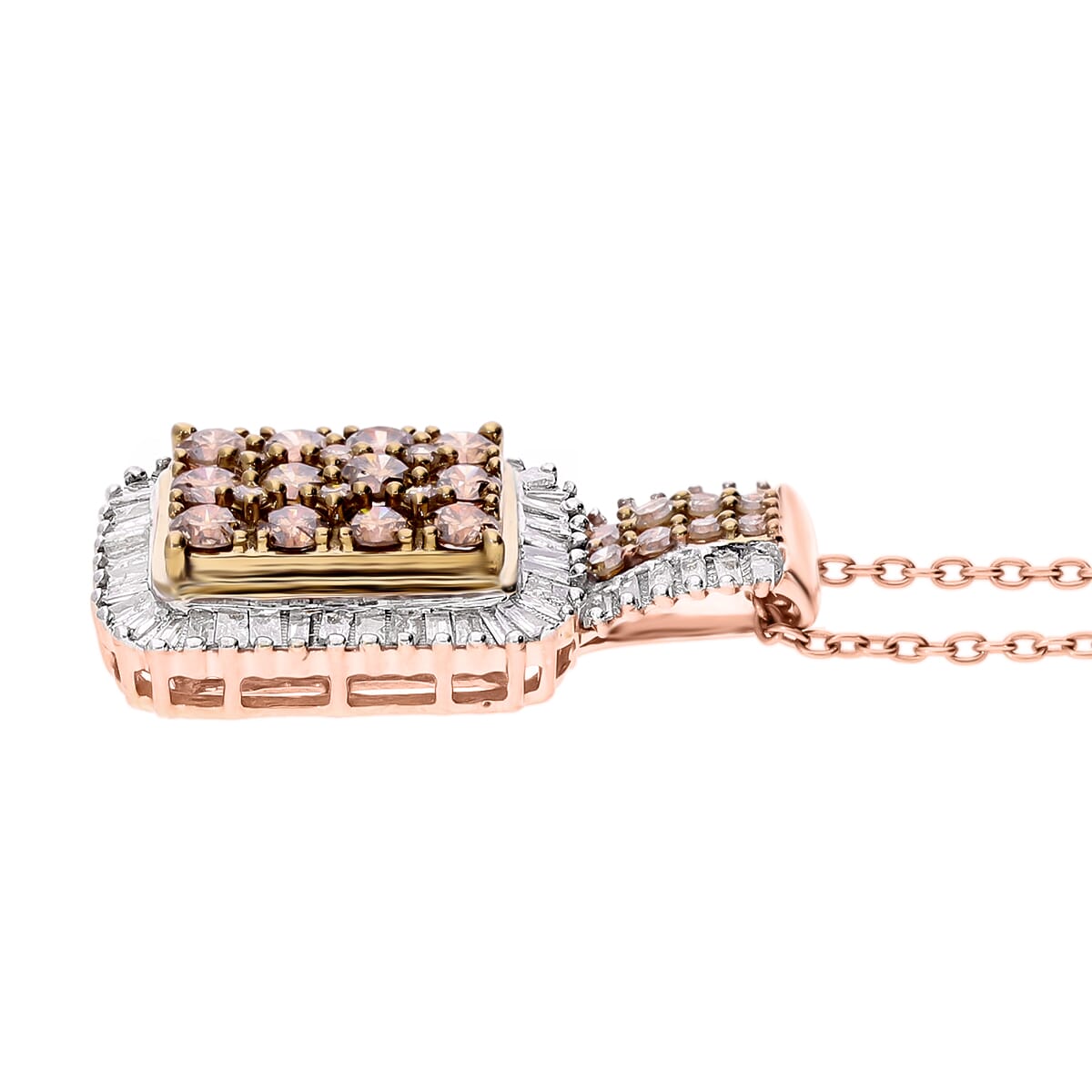 Natural Champagne and White Diamond 1.00 ctw Pendant in Vermeil Rose Gold Over Sterling Silver  image number 2