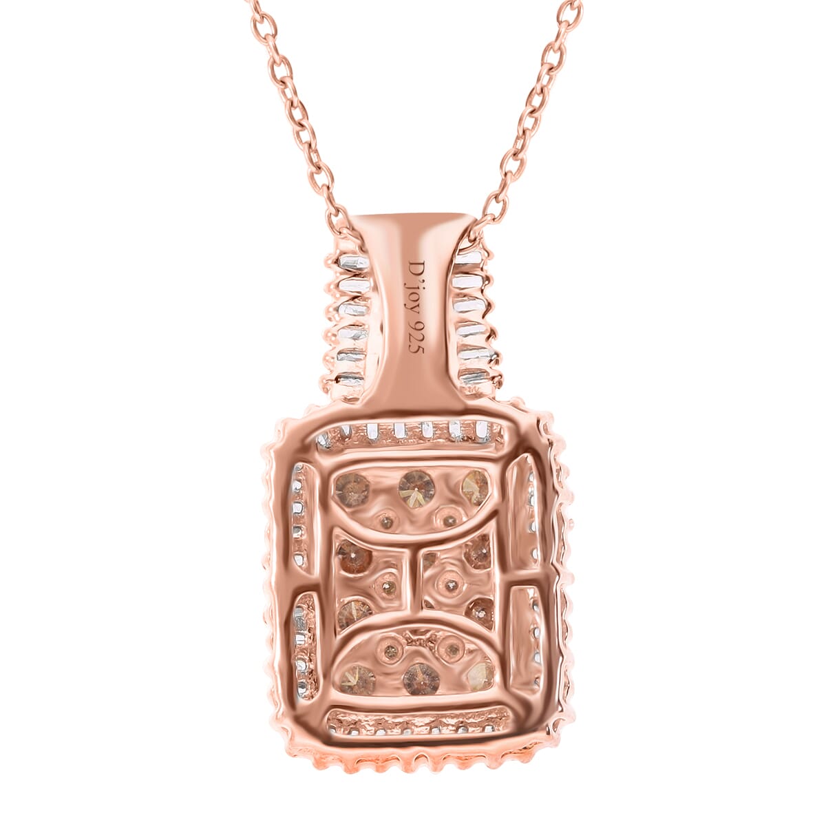 Natural Champagne and White Diamond Pendant in Vermeil Rose Gold Over Sterling Silver 1.00 ctw image number 3