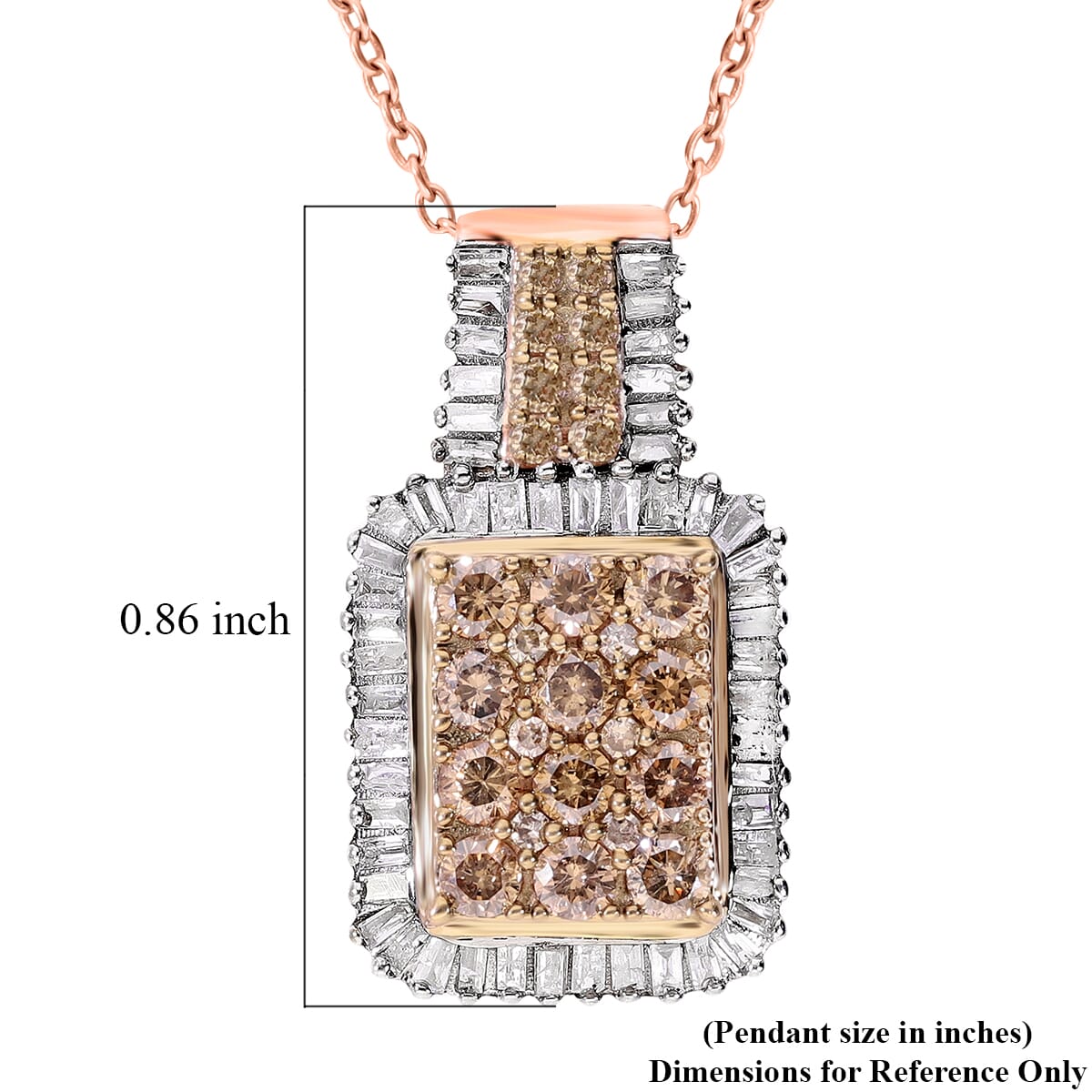 Natural Champagne and White Diamond Pendant in Vermeil Rose Gold Over Sterling Silver 1.00 ctw image number 4