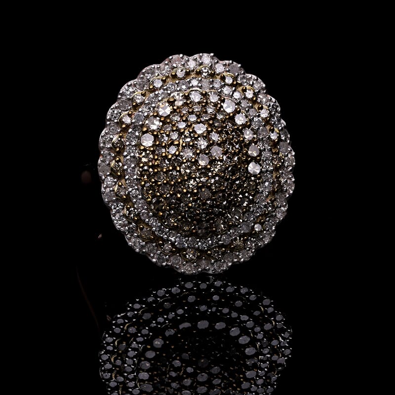 Natural Champagne and White Diamond Cluster Ring in Vermeil RG Over Sterling Silver (Size 6.0) 1.50 ctw