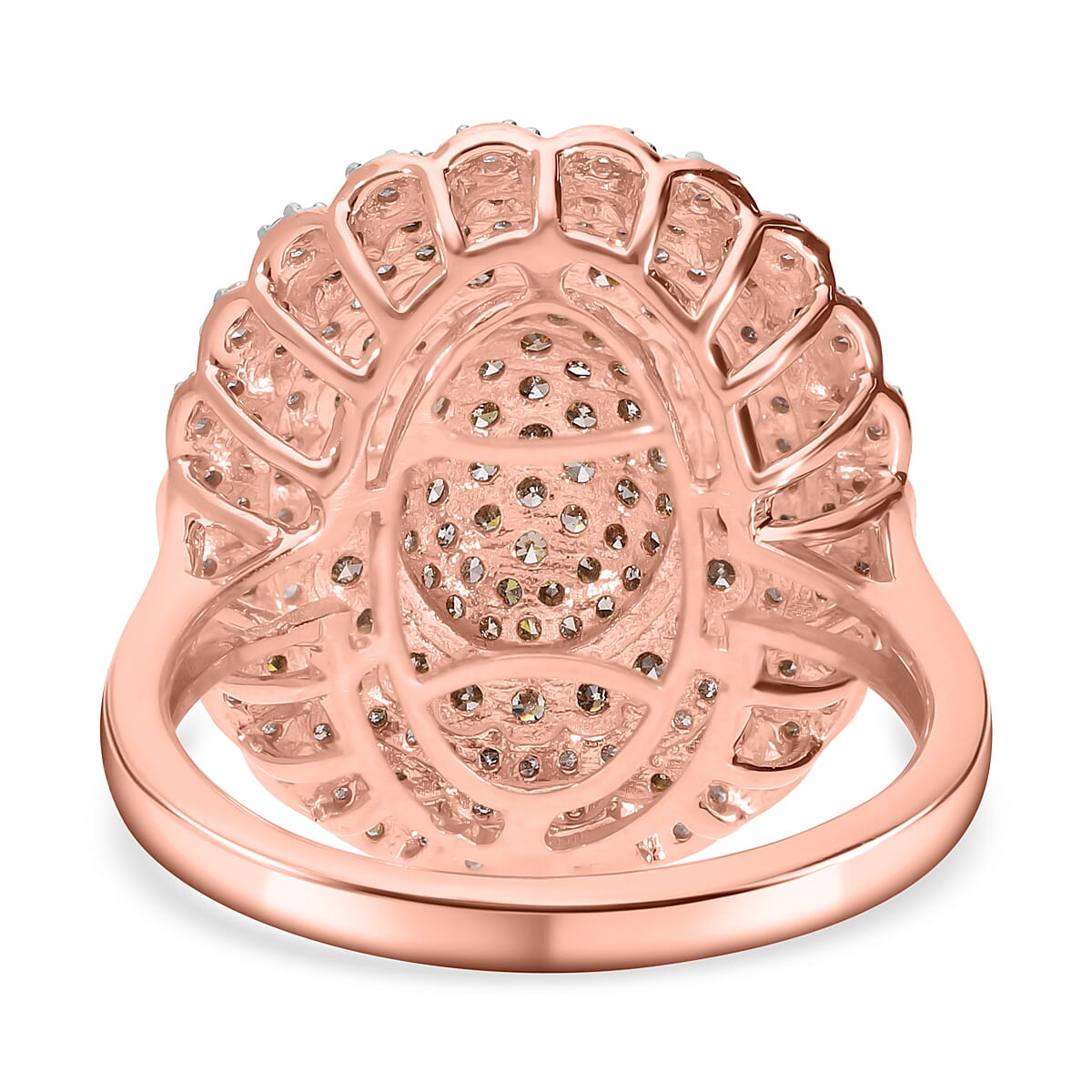Natural Champagne and White Diamond Cluster Ring in Vermeil RG Over Sterling Silver (Size 6.0) 1.50 ctw