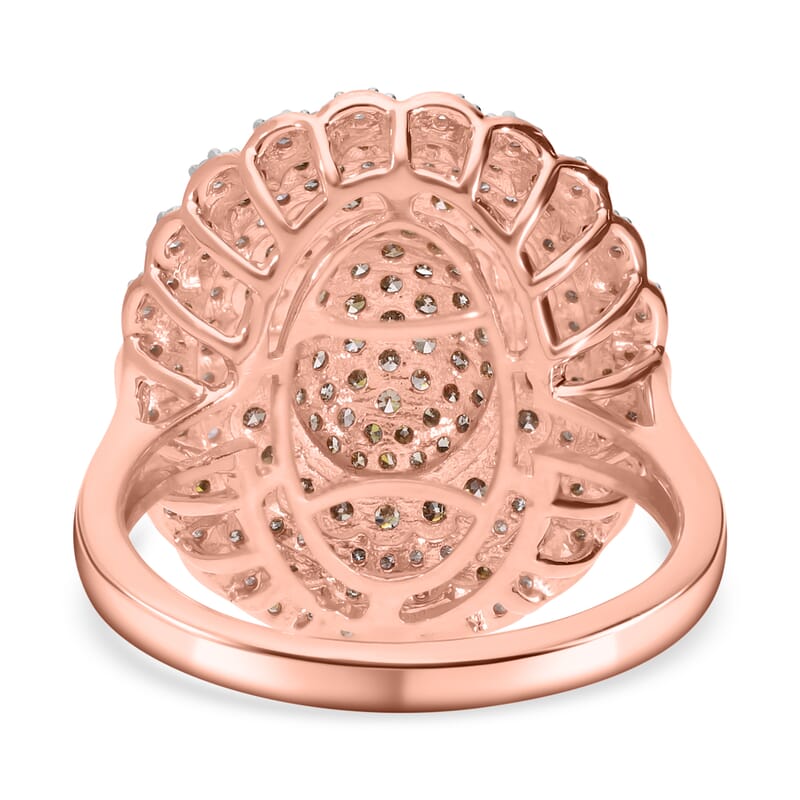 Natural Champagne and White Diamond Cluster Ring in Vermeil RG Over Sterling Silver (Size 6.0) 1.50 ctw