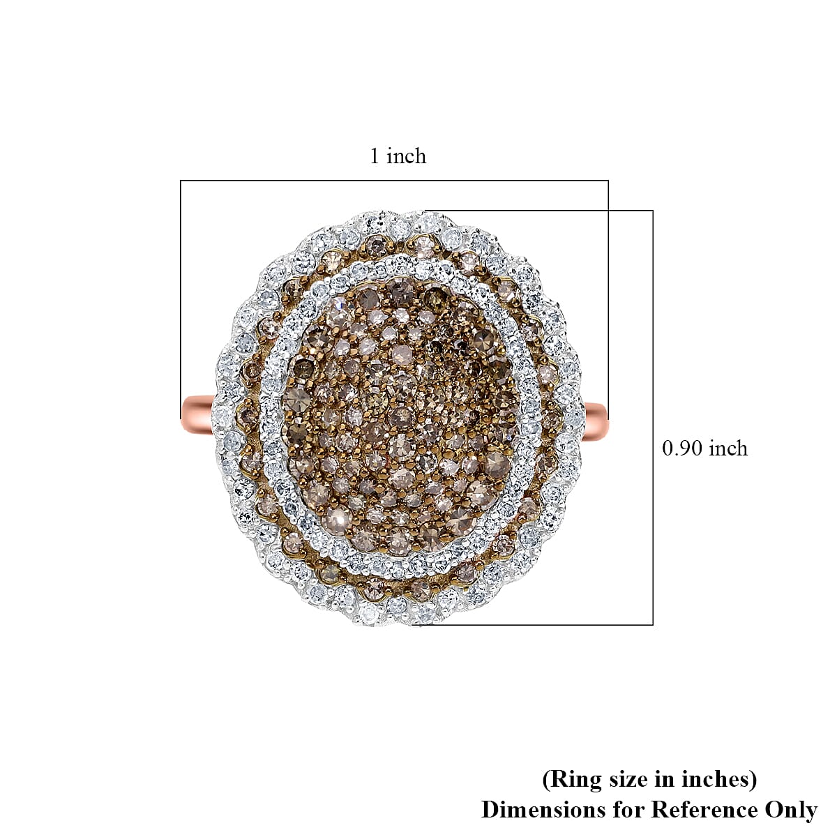 Natural Champagne and White Diamond Cluster Ring in Vermeil RG Over Sterling Silver (Size 6.0) 1.50 ctw