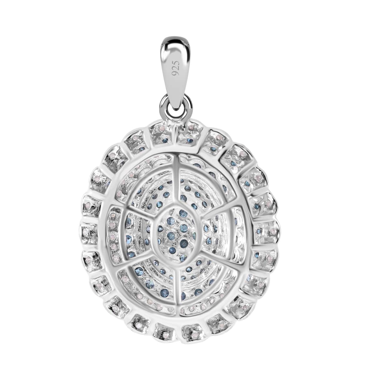 Blue and White Diamond Cluster Pendant in Platinum Over Sterling Silver 1.50 ctw image number 2