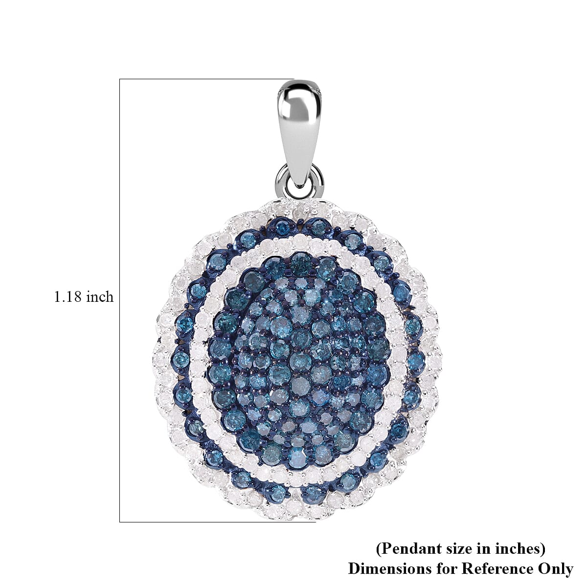 Blue and White Diamond 1.50 ctw Cluster Pendant in Platinum Over Sterling Silver