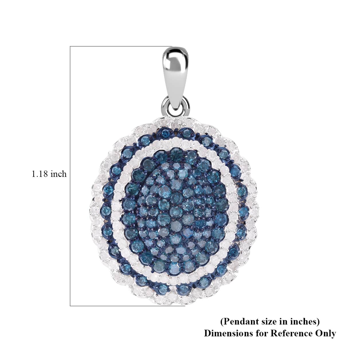 Blue and White Diamond Cluster Pendant in Platinum Over Sterling Silver 1.50 ctw image number 4