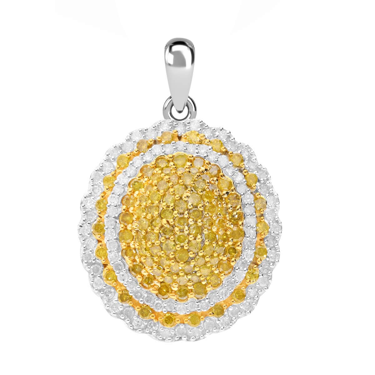 Yellow and White Diamond Cluster Pendant in Platinum Over Sterling Silver 1.50 ctw image number 0