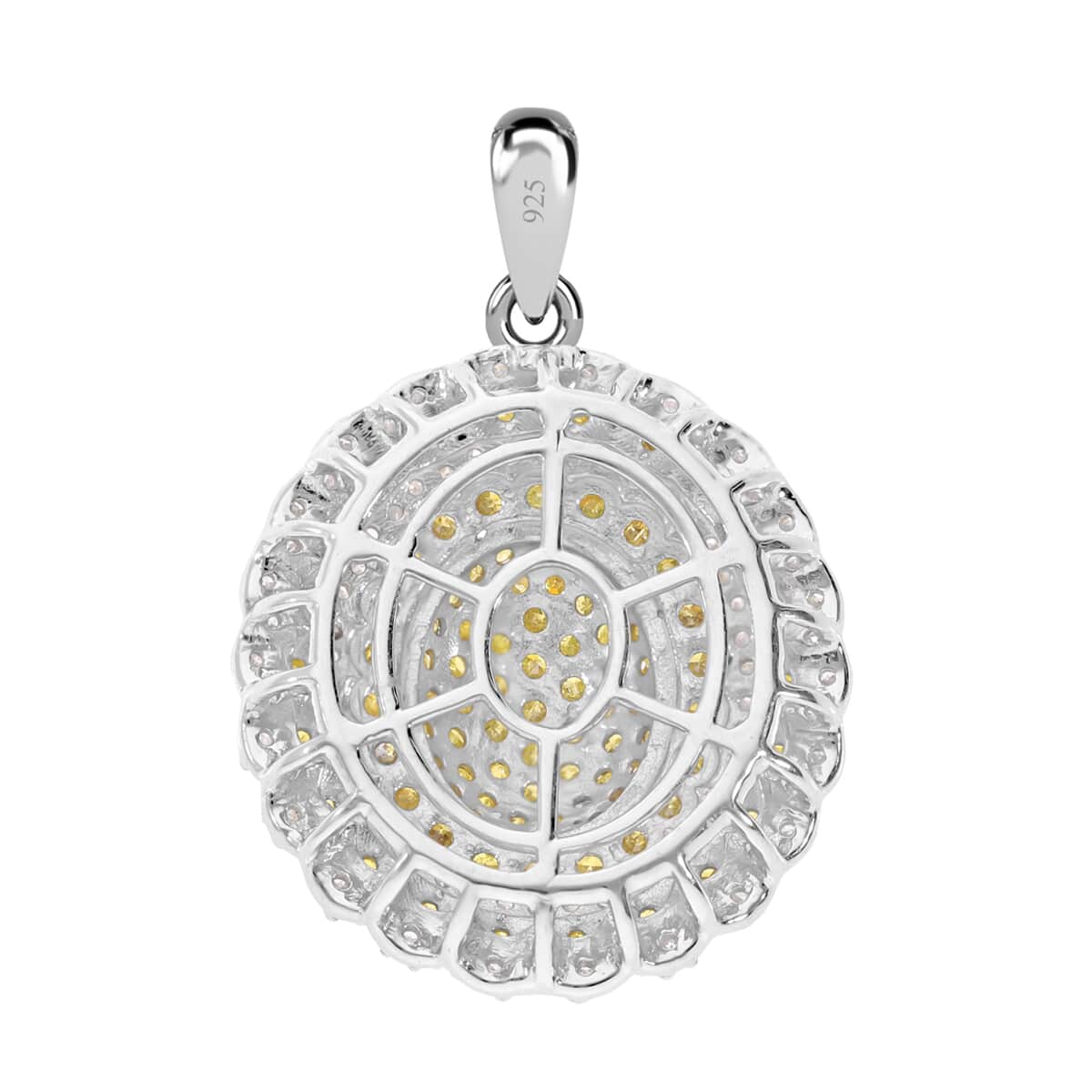 Yellow and White Diamond Cluster Pendant in Platinum Over Sterling Silver 1.50 ctw image number 2