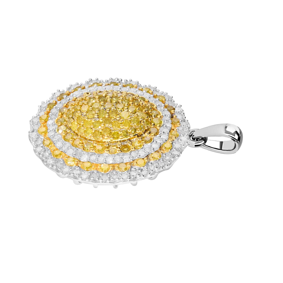 Yellow and White Diamond Cluster Pendant in Platinum Over Sterling Silver 1.50 ctw image number 3