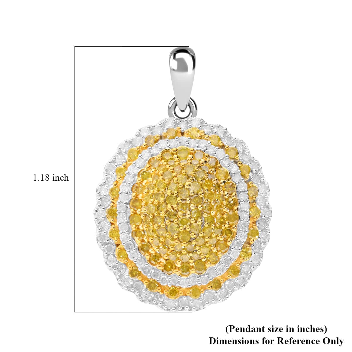 Yellow and White Diamond Cluster Pendant in Platinum Over Sterling Silver 1.50 ctw image number 4