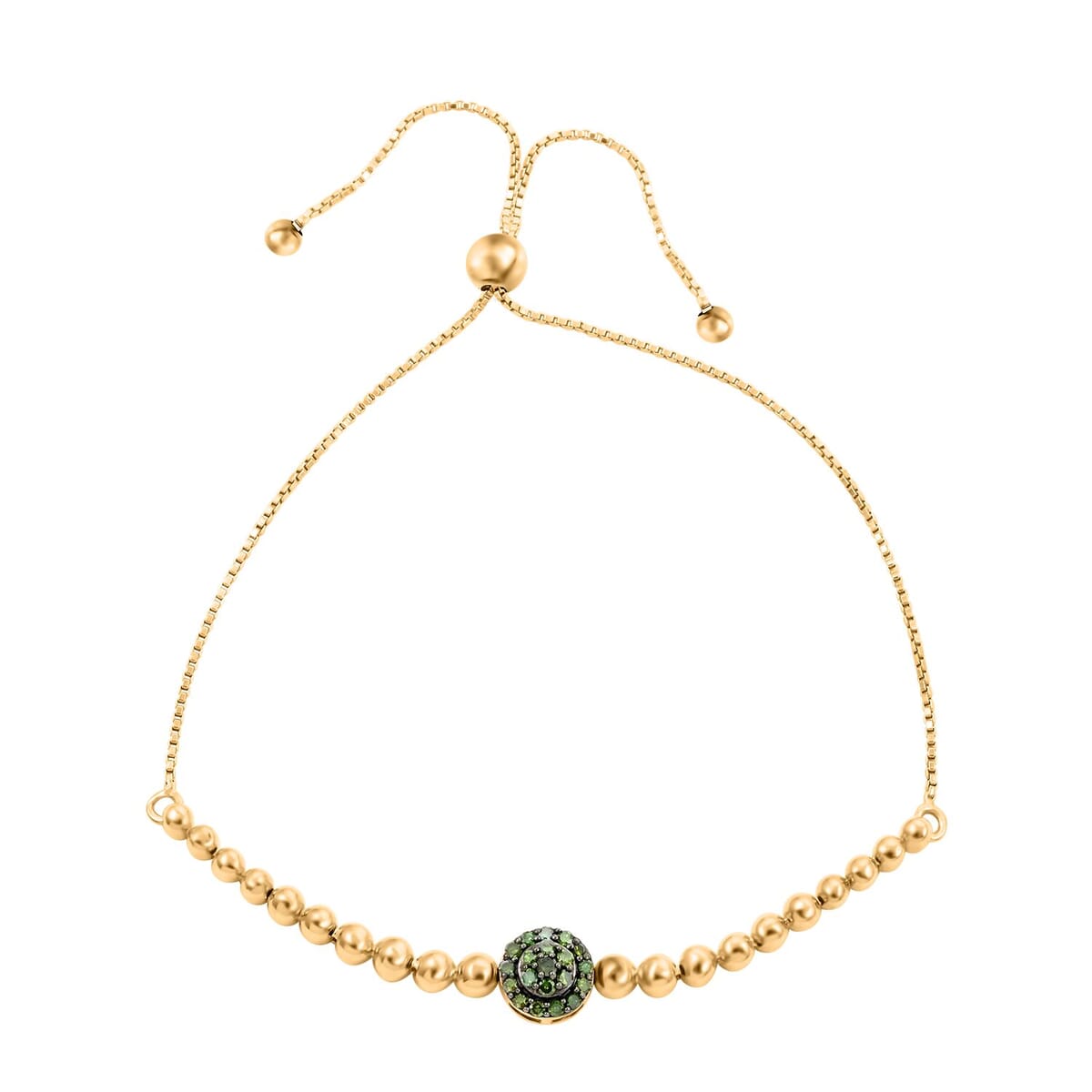 Green Diamond Bolo Bracelet in Vermeil Yellow Gold Over Sterling Silver 0.25 ctw image number 0