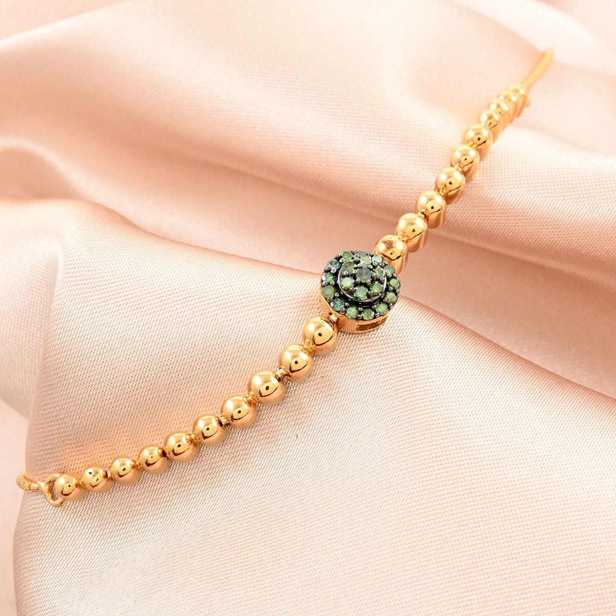 Green Diamond Bolo Bracelet in Vermeil Yellow Gold Over Sterling Silver 0.25 ctw image number 1