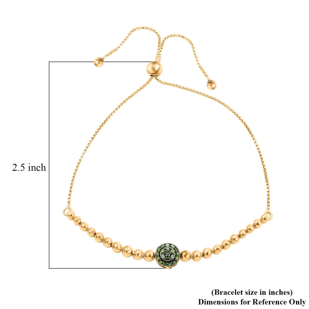 Green Diamond Bolo Bracelet in Vermeil Yellow Gold Over Sterling Silver 0.25 ctw image number 4