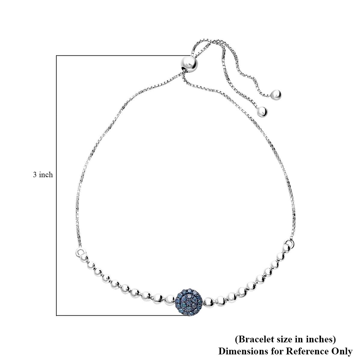 Blue Diamond Bolo Bracelet in Platinum Over Sterling Silver 0.25 ctw image number 3