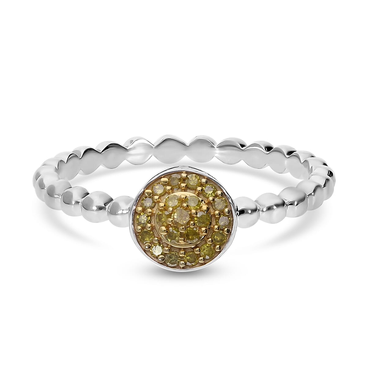 Yellow Diamond Ring in Platinum Over Sterling Silver (Size 6.0) 0.15 ctw image number 2