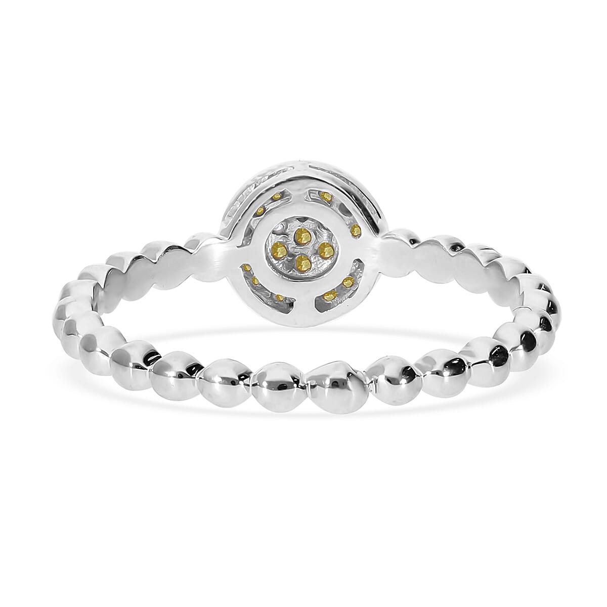 Yellow Diamond Ring in Platinum Over Sterling Silver (Size 6.0) 0.15 ctw image number 4