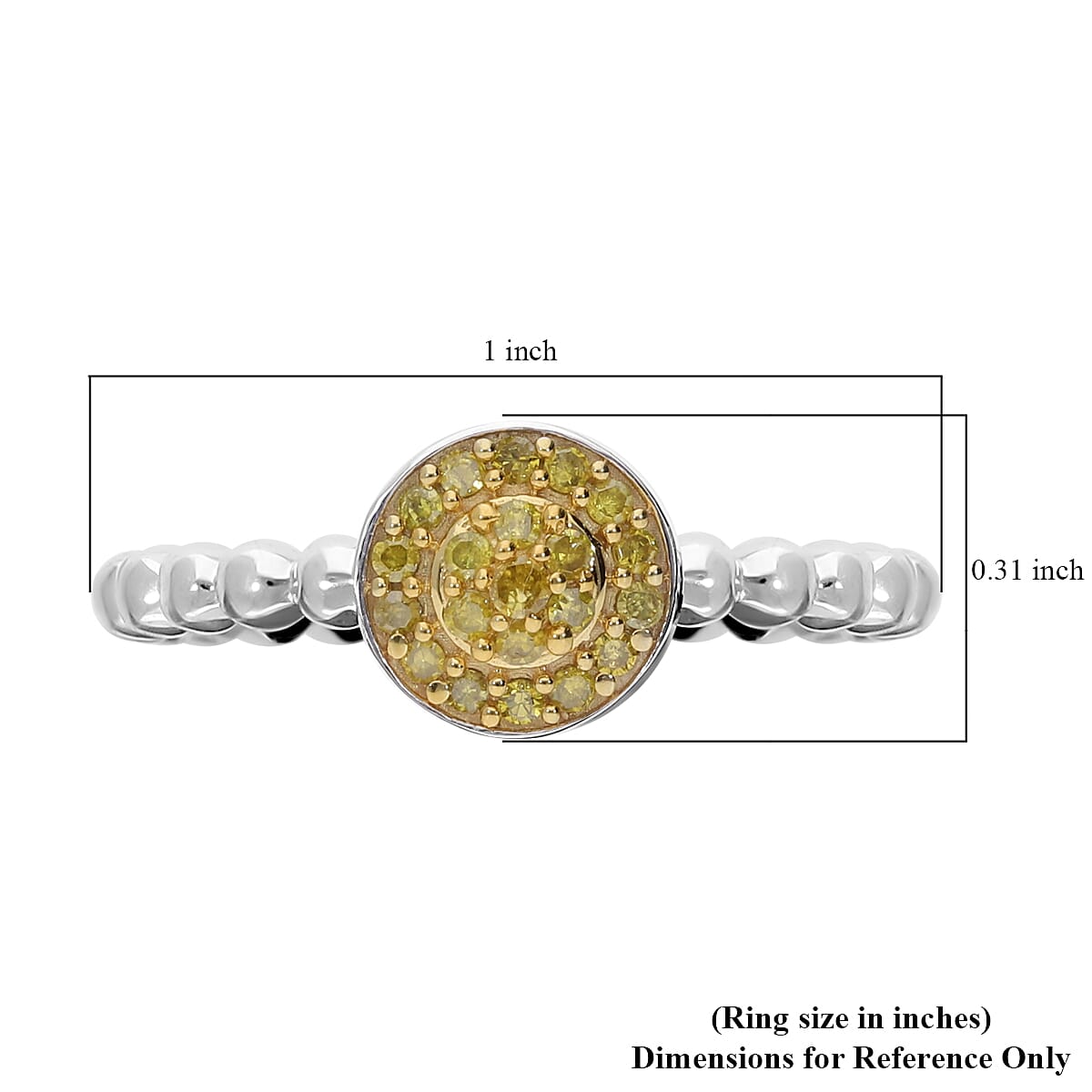 Yellow Diamond Ring in Platinum Over Sterling Silver (Size 6.0) 0.15 ctw image number 5