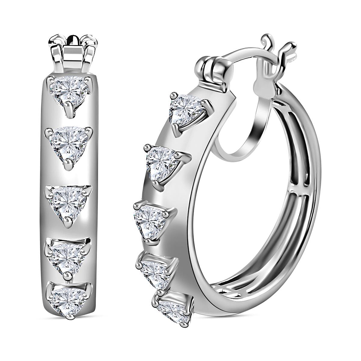 Moissanite 1.00 ctw Hoop Earrings in Platinum Over Sterling Silver