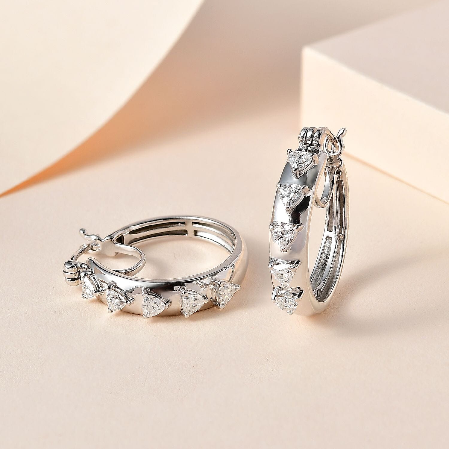 Moissanite 1.00 ctw Hoop Earrings in Platinum Over Sterling Silver