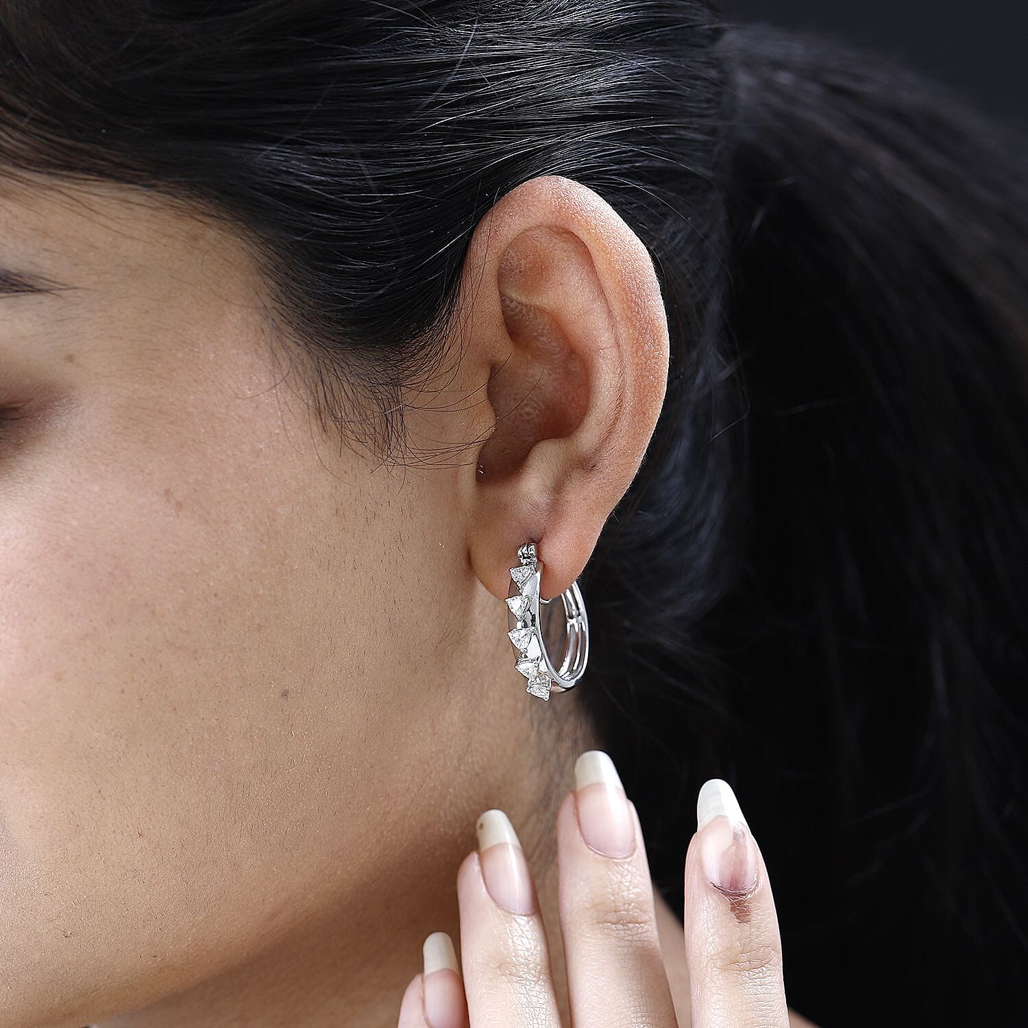 Moissanite 1.00 ctw Hoop Earrings in Platinum Over Sterling Silver
