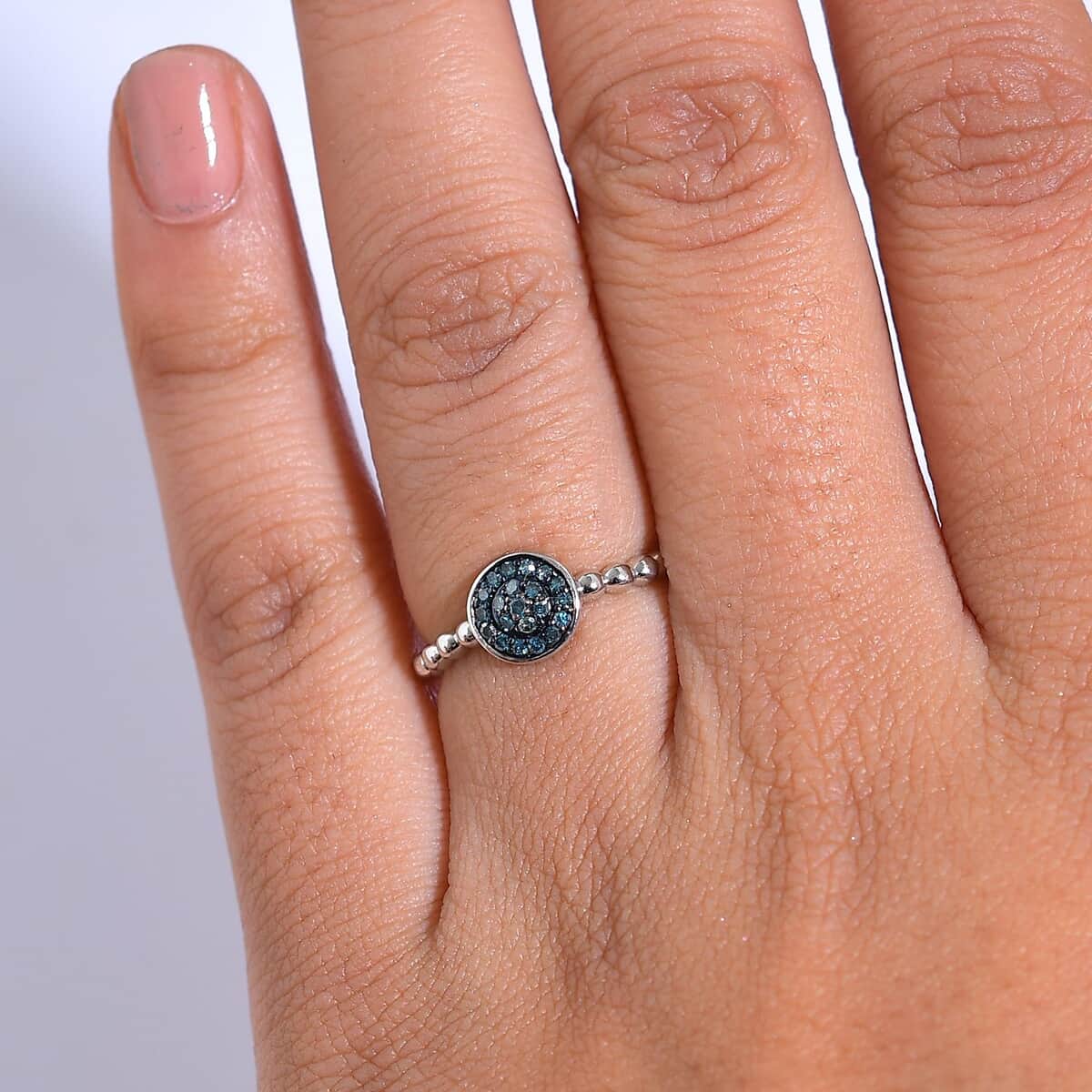 Blue Diamond 0.15 ctw Ring in Platinum Over Sterling Silver (Size 10.0) image number 2