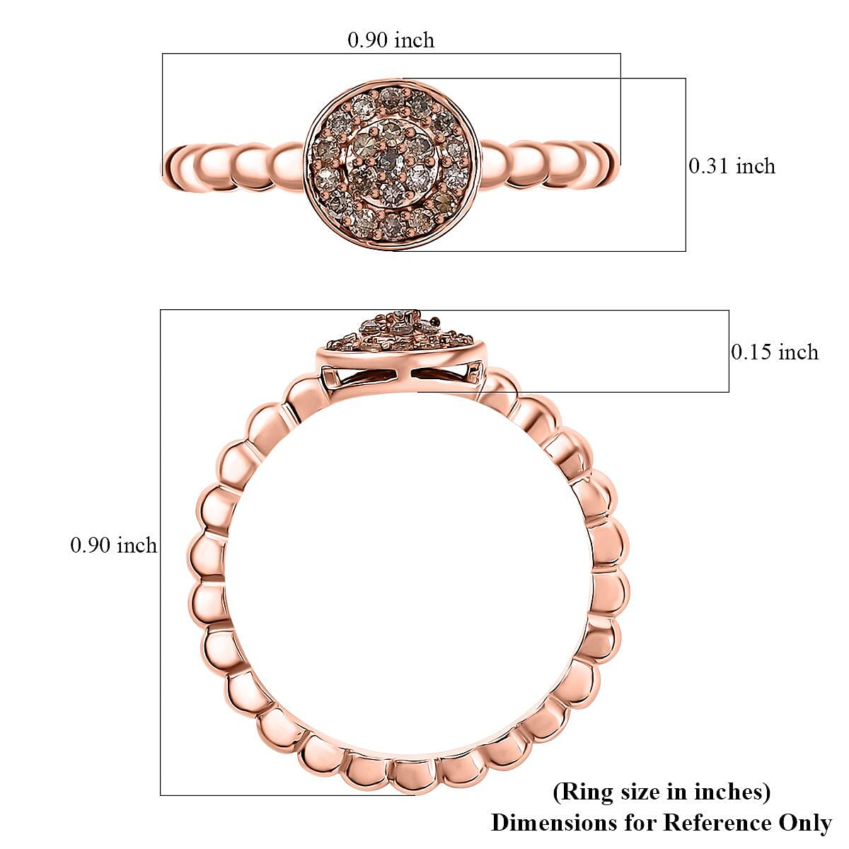 D'Joy Natural Champagne Diamond 0.15 ctw Ring in Vermeil Rose Gold Over Sterling Silver (Size 5.0) image number 5