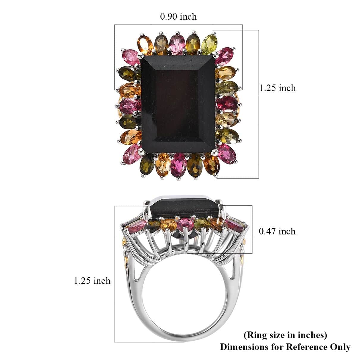 Black Tourmaline and Multi-Tourmaline Floral Ring in Vermeil YG and Platinum Over Sterling Silver (Size 9.0) 29.85 ctw image number 5