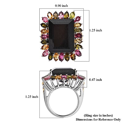 Black Tourmaline and Multi-Tourmaline Floral Ring in Vermeil YG and Platinum Over Sterling Silver (Size 9.0) 29.85 ctw