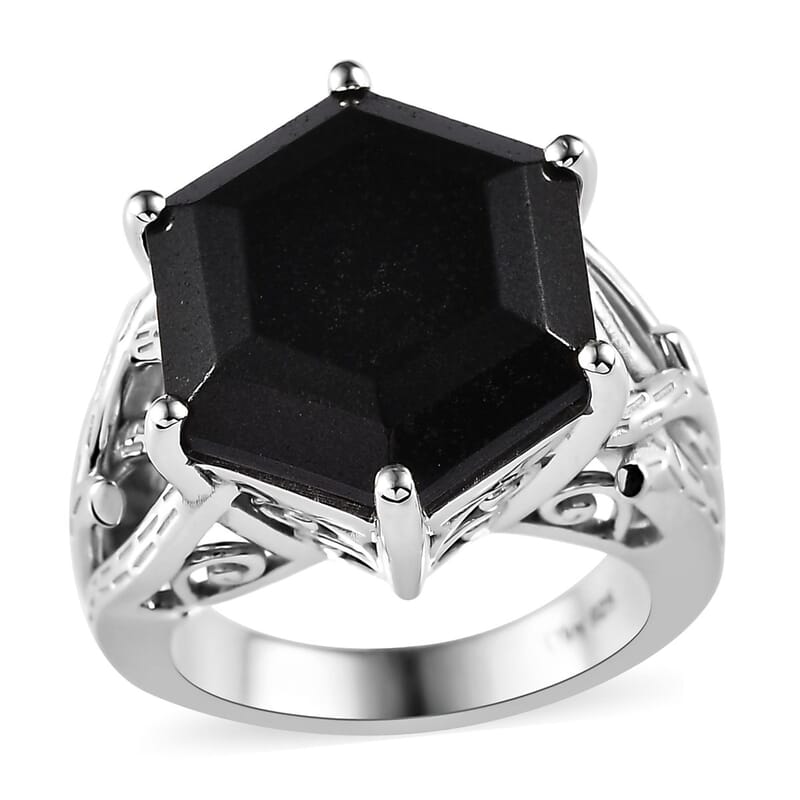 Black Tourmaline Solitaire Ring in Platinum Over Sterling Silver (Size 10.0) 16.35 ctw