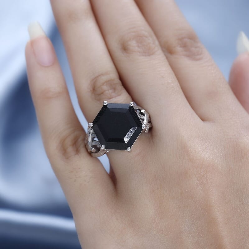 Black Tourmaline Solitaire Ring in Platinum Over Sterling Silver (Size 10.0) 16.35 ctw