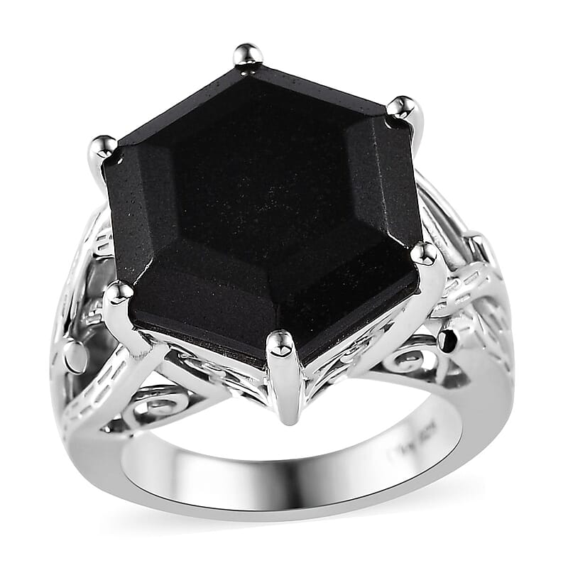 Black Tourmaline Solitaire Ring in Platinum Over Sterling Silver (Size 7.0) 16.35 ctw