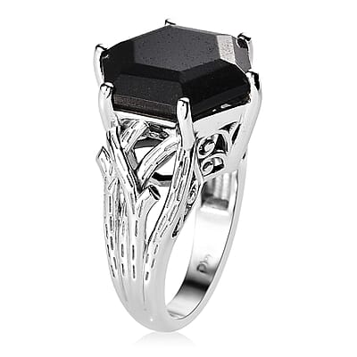 Black Tourmaline Solitaire Ring in Platinum Over Sterling Silver (Size 7.0) 16.35 ctw