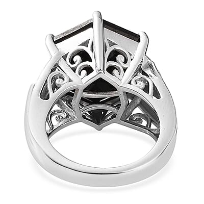 Black Tourmaline Solitaire Ring in Platinum Over Sterling Silver (Size 7.0) 16.35 ctw