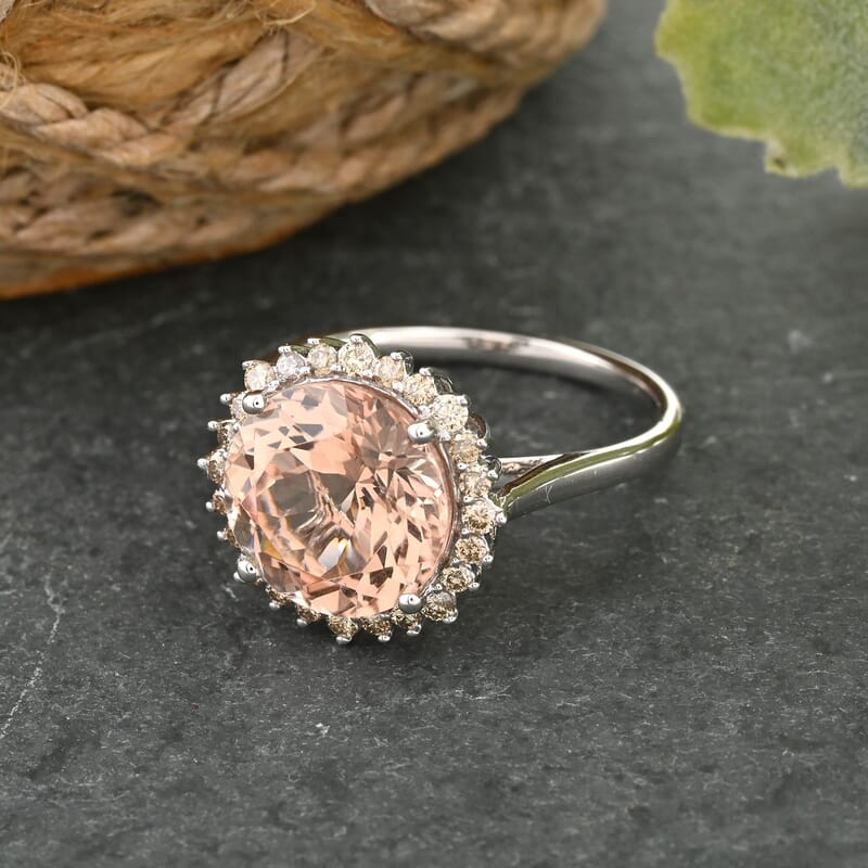 Luxoro AAA Marropino Morganite and G-H I2 Diamond 5.00 ctw Ring in 14K White Gold (Size 10.0)