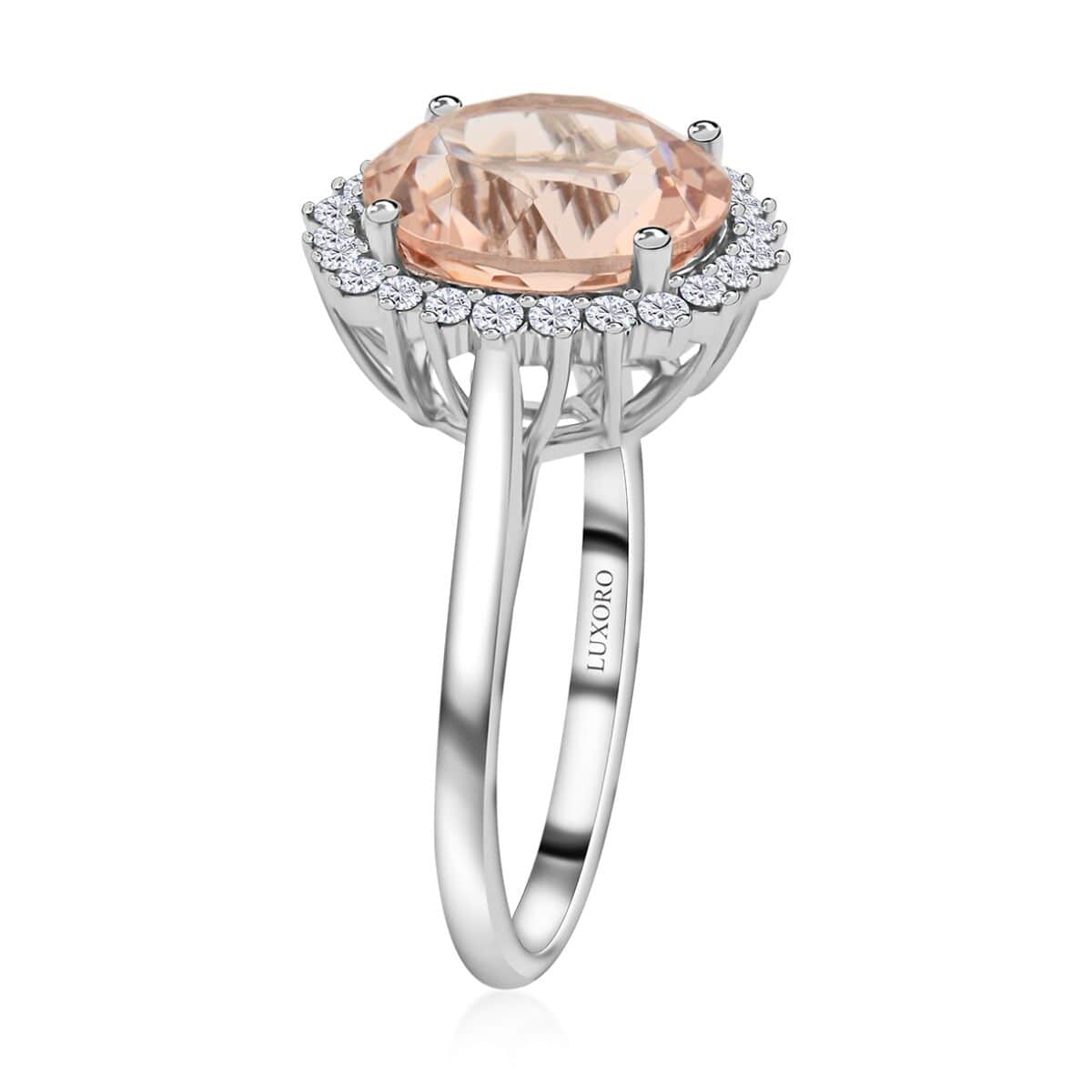 Luxoro 14K White Gold AAA Marropino Morganite and G-H I2 Diamond Halo Ring (Size 10.0) 5.00 ctw image number 3