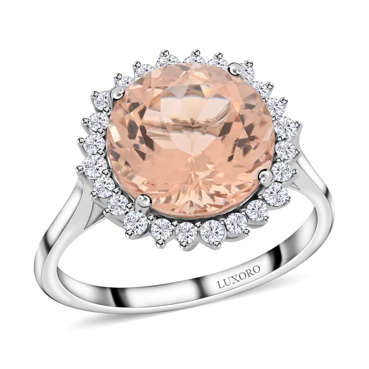 Luxoro 14K White Gold AAA Marropino Morganite and G-H I2 Diamond Halo Ring (Size 7.0) 5.00 ctw image number 0