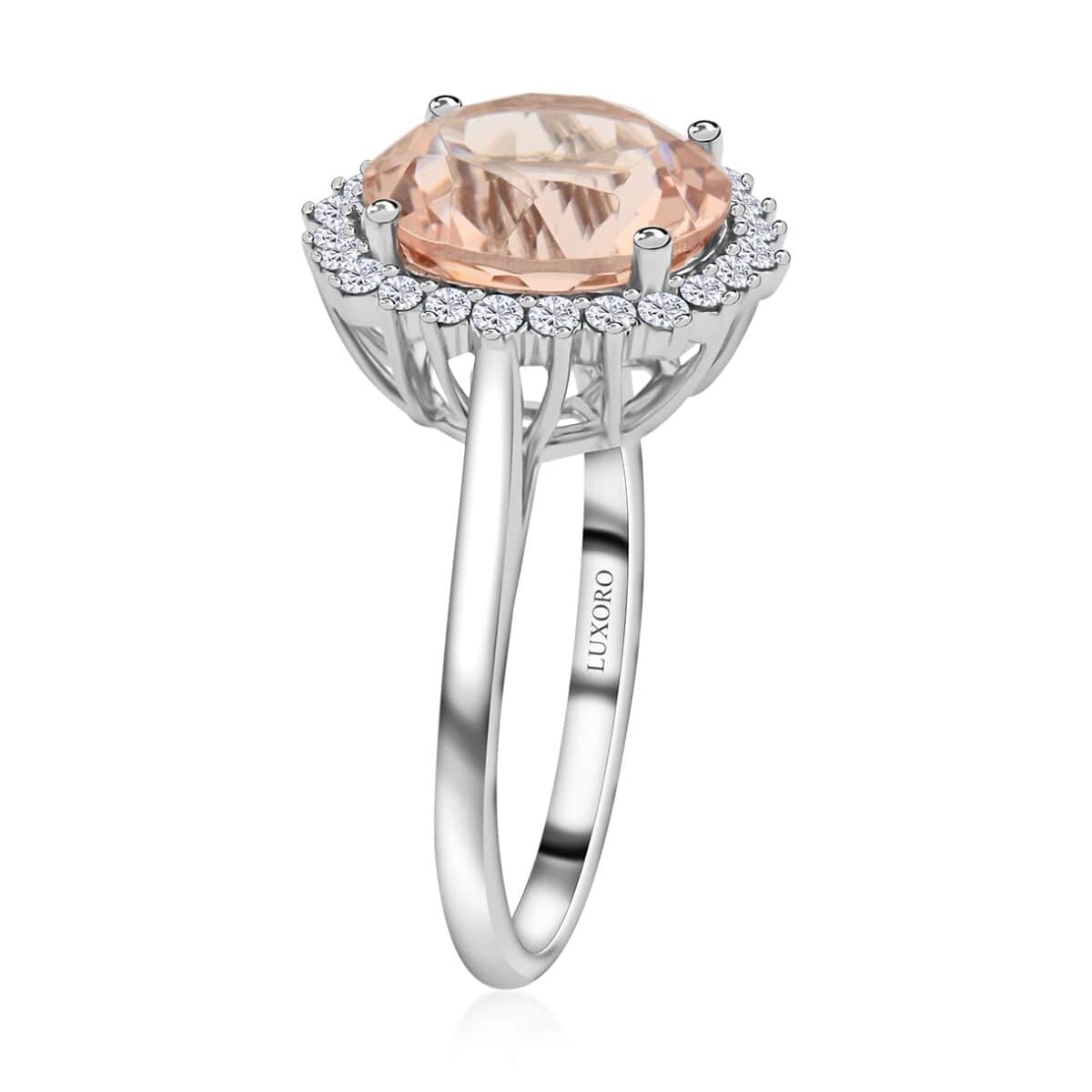 Luxoro 14K White Gold AAA Marropino Morganite and G-H I2 Diamond Halo Ring (Size 7.0) 5.00 ctw image number 3