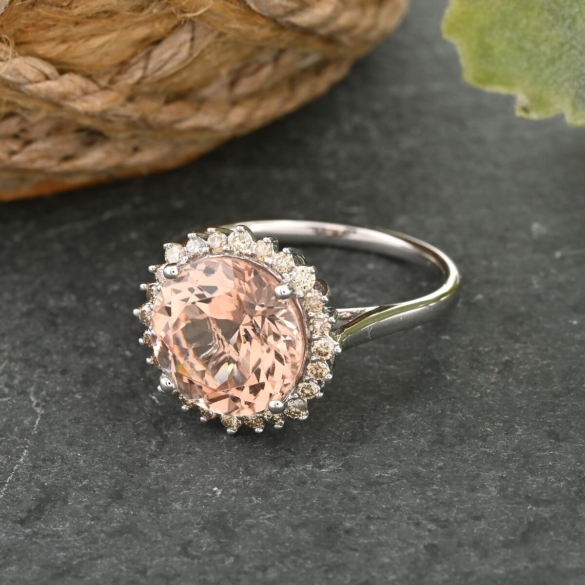 Luxoro AAA Marropino Morganite and G-H I2 Diamond 5.00 ctw Ring in 14K White Gold (Size 7.5) image number 1