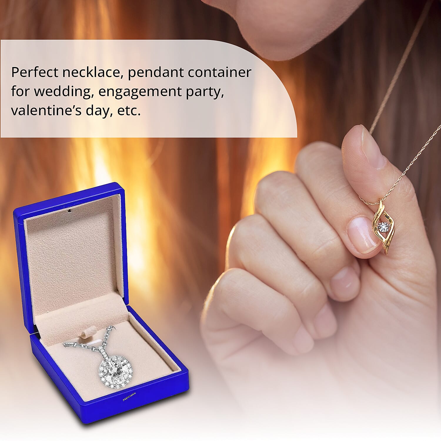 Royal Blue Solid Polish LED Light Pendant Necklace Jewelry Box, Anti Tarnish Jewelry Box, Jewelry Storage Case, Pendant Necklace Storage Box (3.5x2.8x1.4)