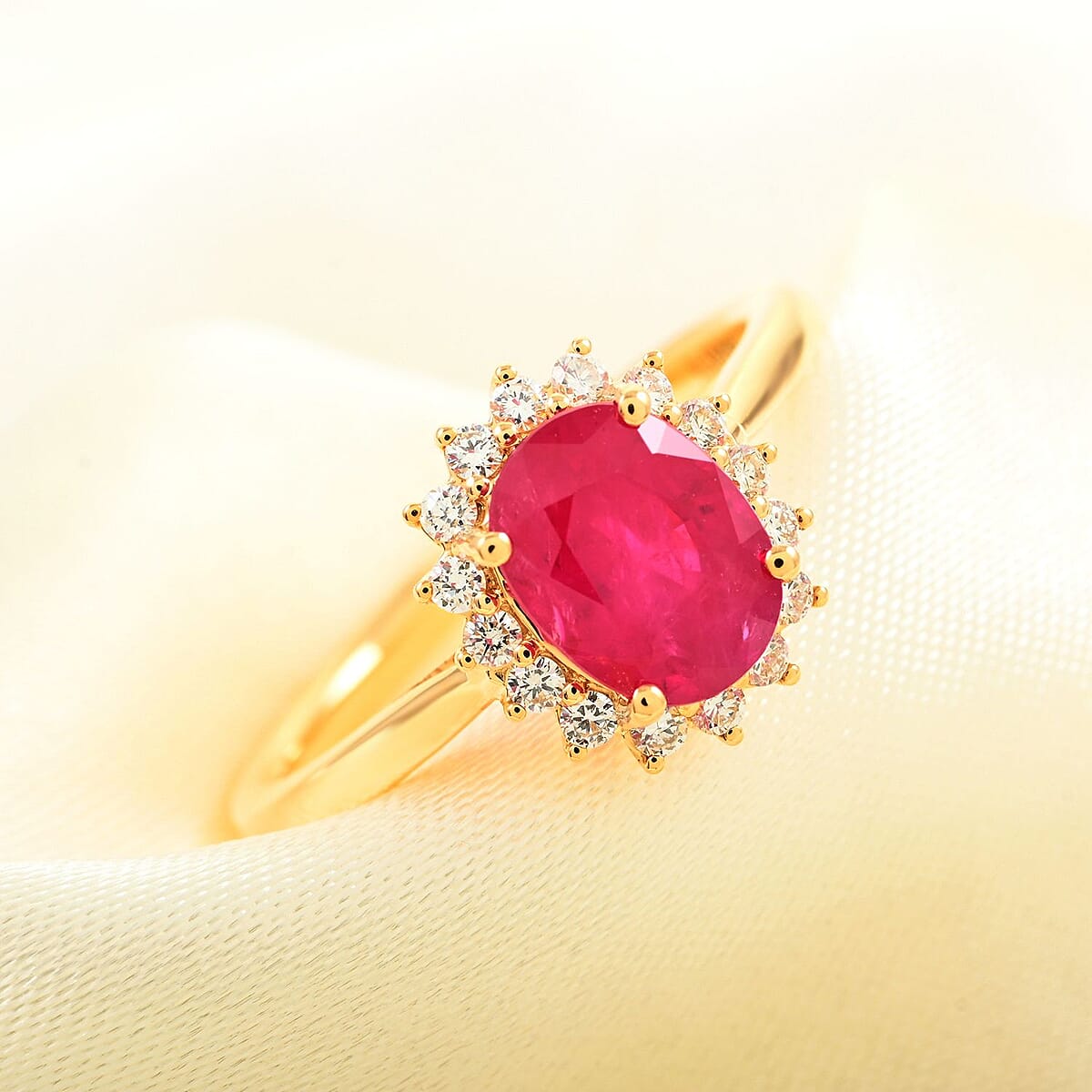 Certified & Appraised Iliana 18K Yellow Gold AAAA Mozambique Ruby and G-H SI Diamond Ring (Size 8.5) 2.00 ctw image number 1