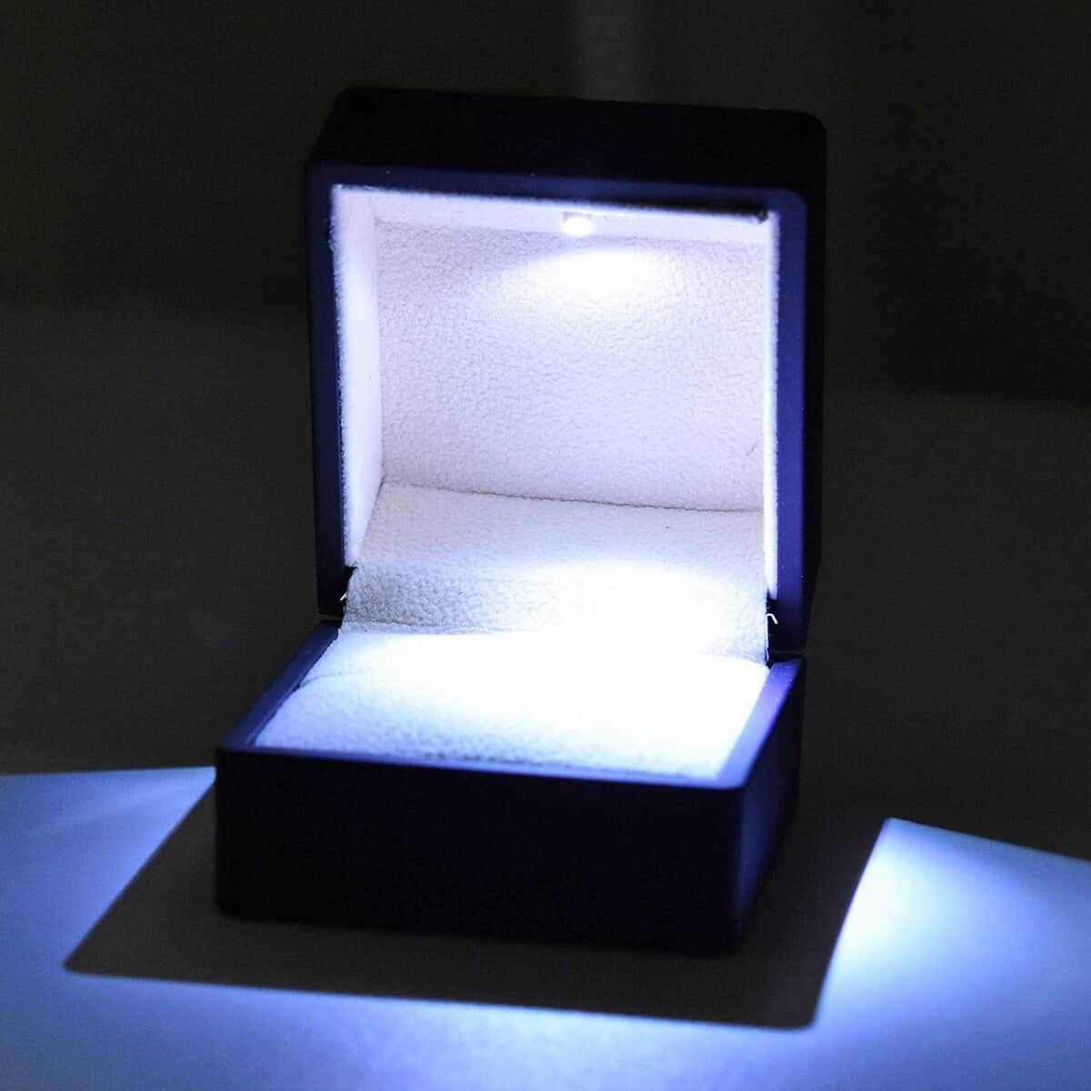 Black Solid Luxurious Polish Ring Jewelry Box with LED Light (Can Hold 1 up to 2 Rings) (2.5"x2.4"x2") image number 1