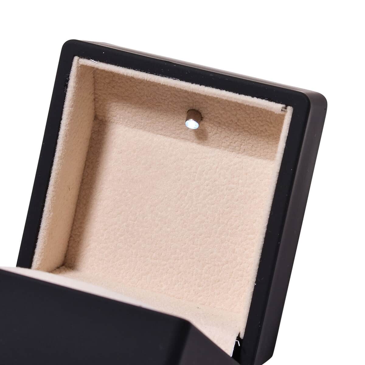 Black Solid Luxurious Polish Ring Jewelry Box with LED Light (Can Hold 1 up to 2 Rings) (2.5"x2.4"x2") image number 5