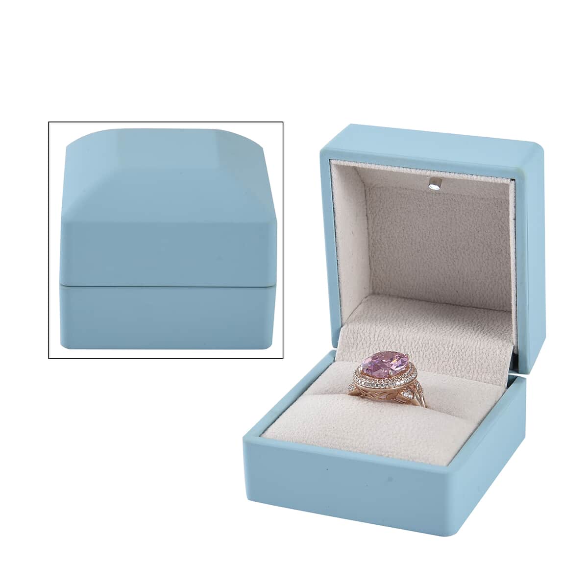 Sky Blue Solid Luxurious Polish Ring Jewelry Box with LED Light, Anti Tarnish Jewelry Box, Jewelry Storage Case, Ring Storage Box (Can Hold 1 up to 2 Rings) (2.5x2.4x2) image number 0