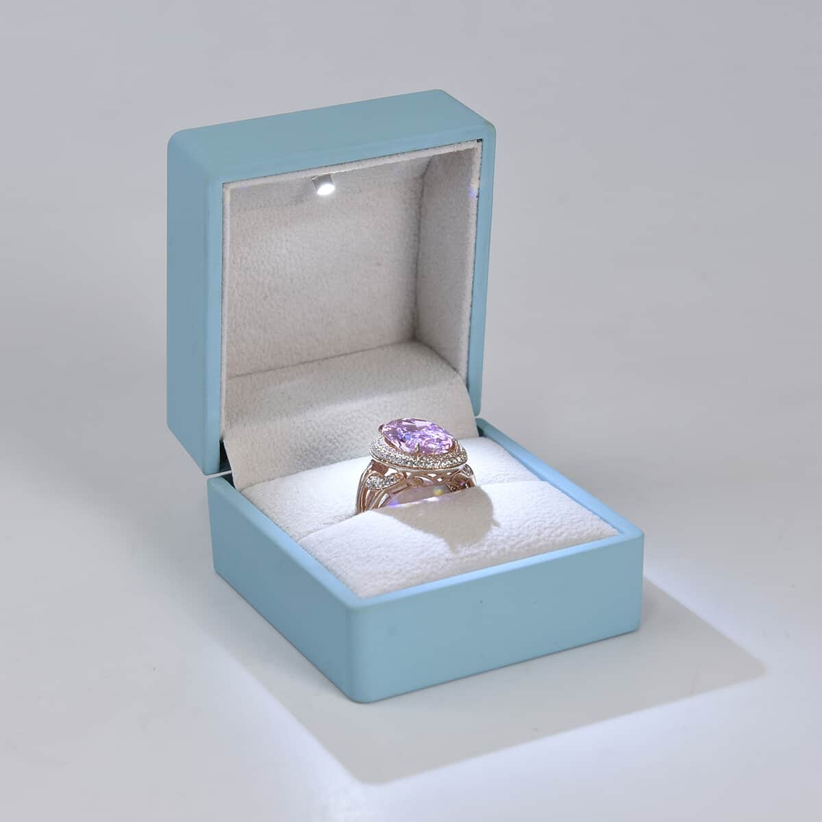 Sky Blue Solid Luxurious Polish Ring Jewelry Box with LED Light, Anti Tarnish Jewelry Box, Jewelry Storage Case, Ring Storage Box (Can Hold 1 up to 2 Rings) (2.5x2.4x2) image number 1