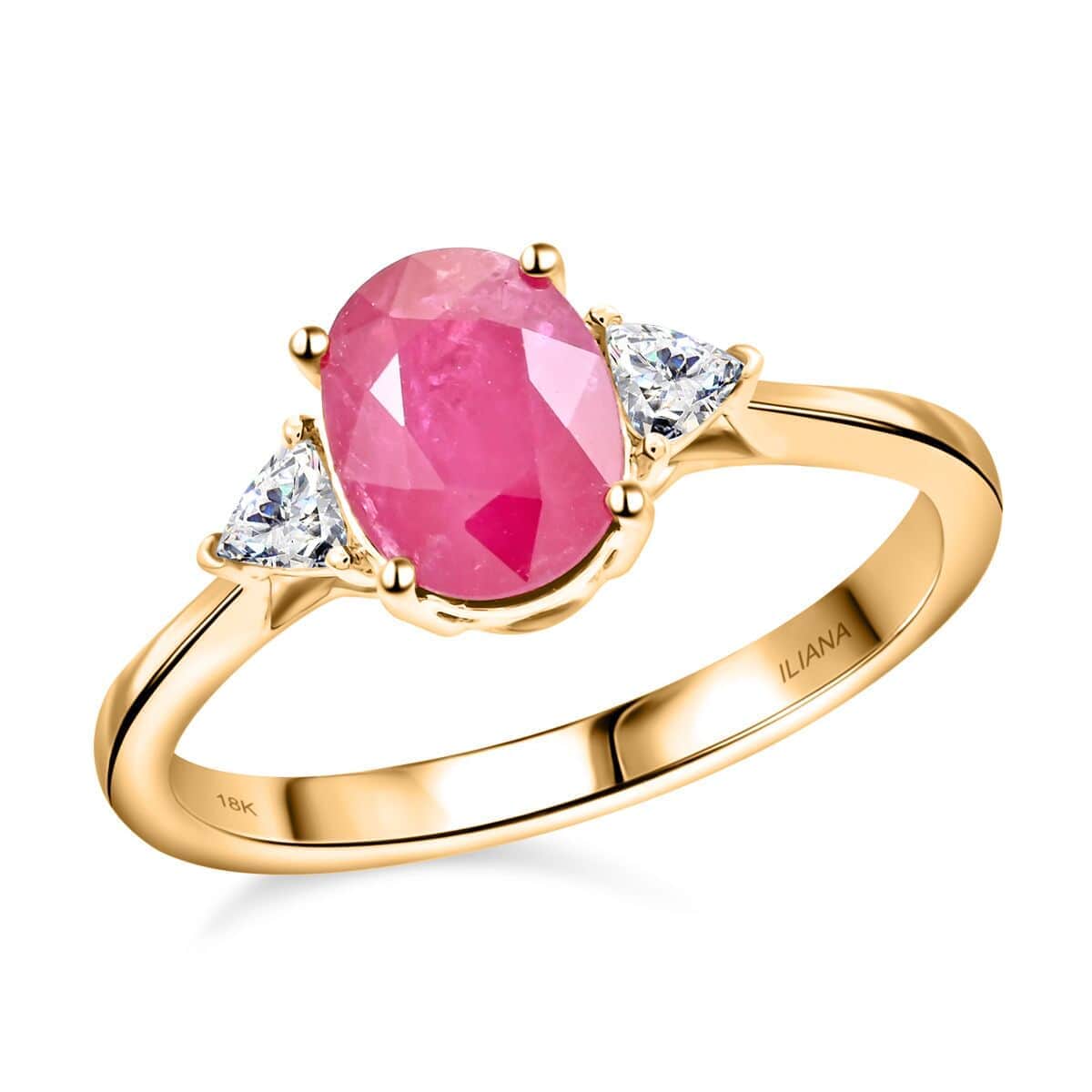 Certified & Appraised Iliana 18K Yellow Gold AAAA Mozambique Ruby and G-H SI Diamond Ring (Size 10.0) 1.60 ctw image number 0