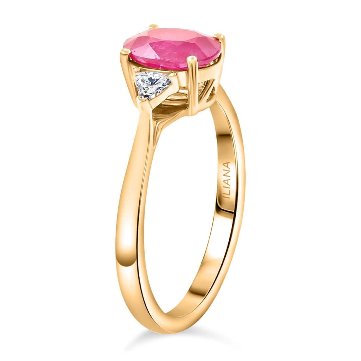 Doorbuster Certified & Appraised Iliana 18K Yellow Gold AAAA Mozambique Ruby and G-H SI Diamond Ring 1.60 ctw image number 3