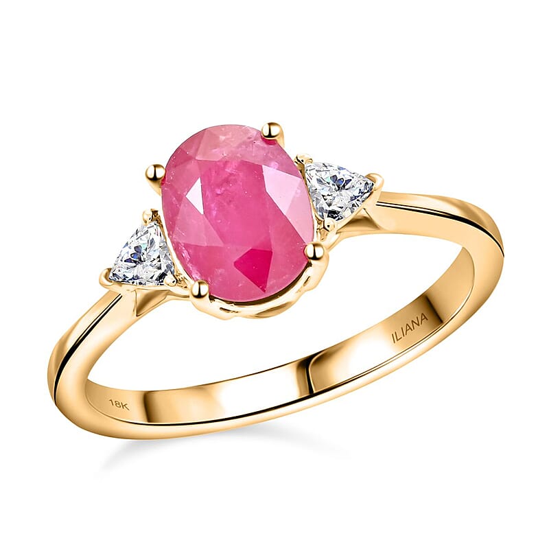 Certified & Appraised Iliana 18K Yellow Gold AAAA Mozambique Ruby and G-H SI Diamond Ring (Size 11.0) 1.60 ctw