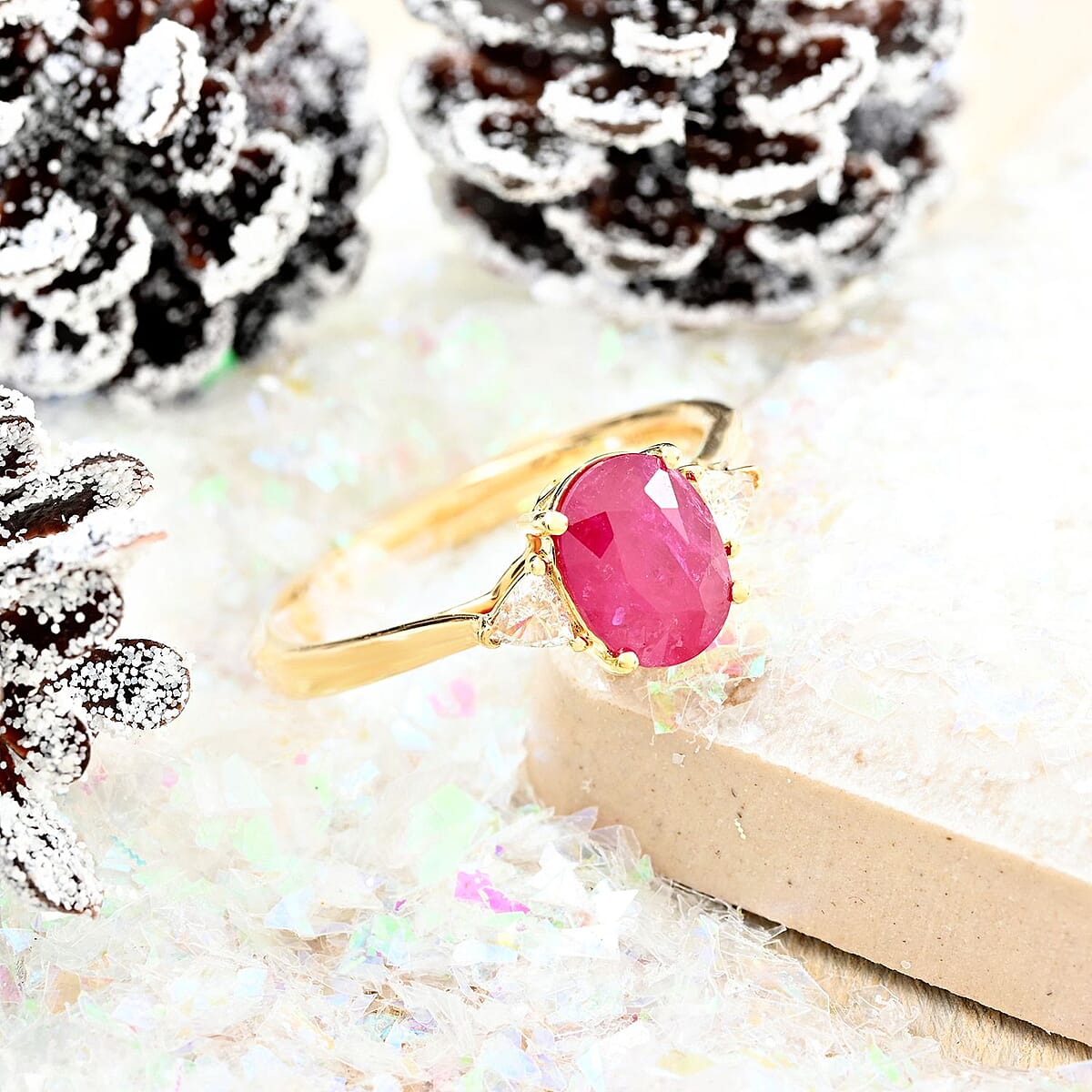 Certified & Appraised Iliana 18K Yellow Gold AAA Montepuez Ruby, Diamond (G-H, SI) (0.18 cts) Ring (Size 9.5) 1.60 ctw image number 1