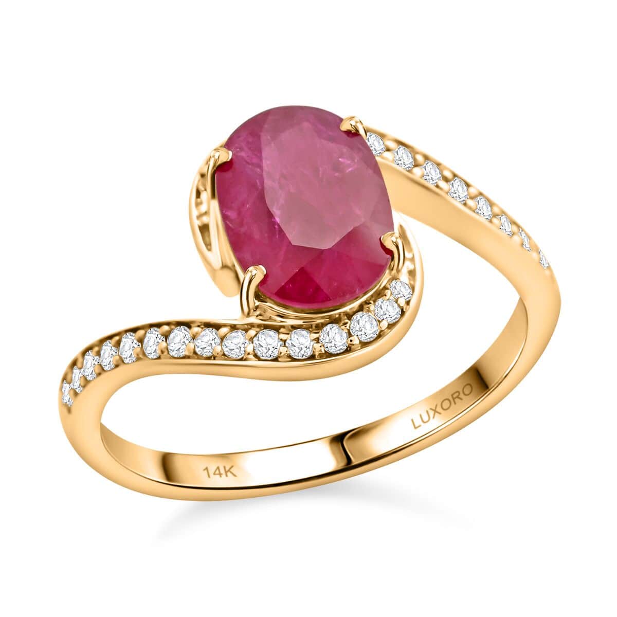 Certified & Appraised Luxoro 14K Yellow Gold AAA Montepuez Ruby, Diamond (G-H, I2) (0.21 Carat Ring (Size 6.0) 2.00 Carat Total Weight image number 0