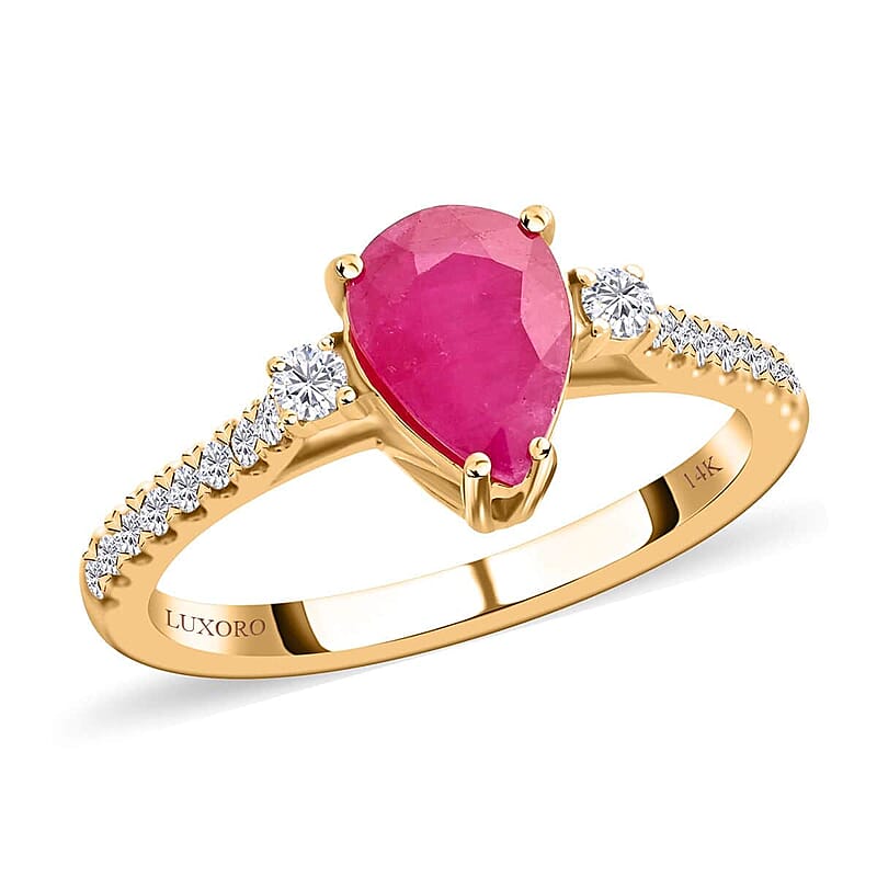 Certified & Appraised Luxoro 14K Yellow Gold AAA Mozambique Ruby, Diamond (G-H, I2) (0.23 cts) Ring (Size 11.0) 1.75 ctw